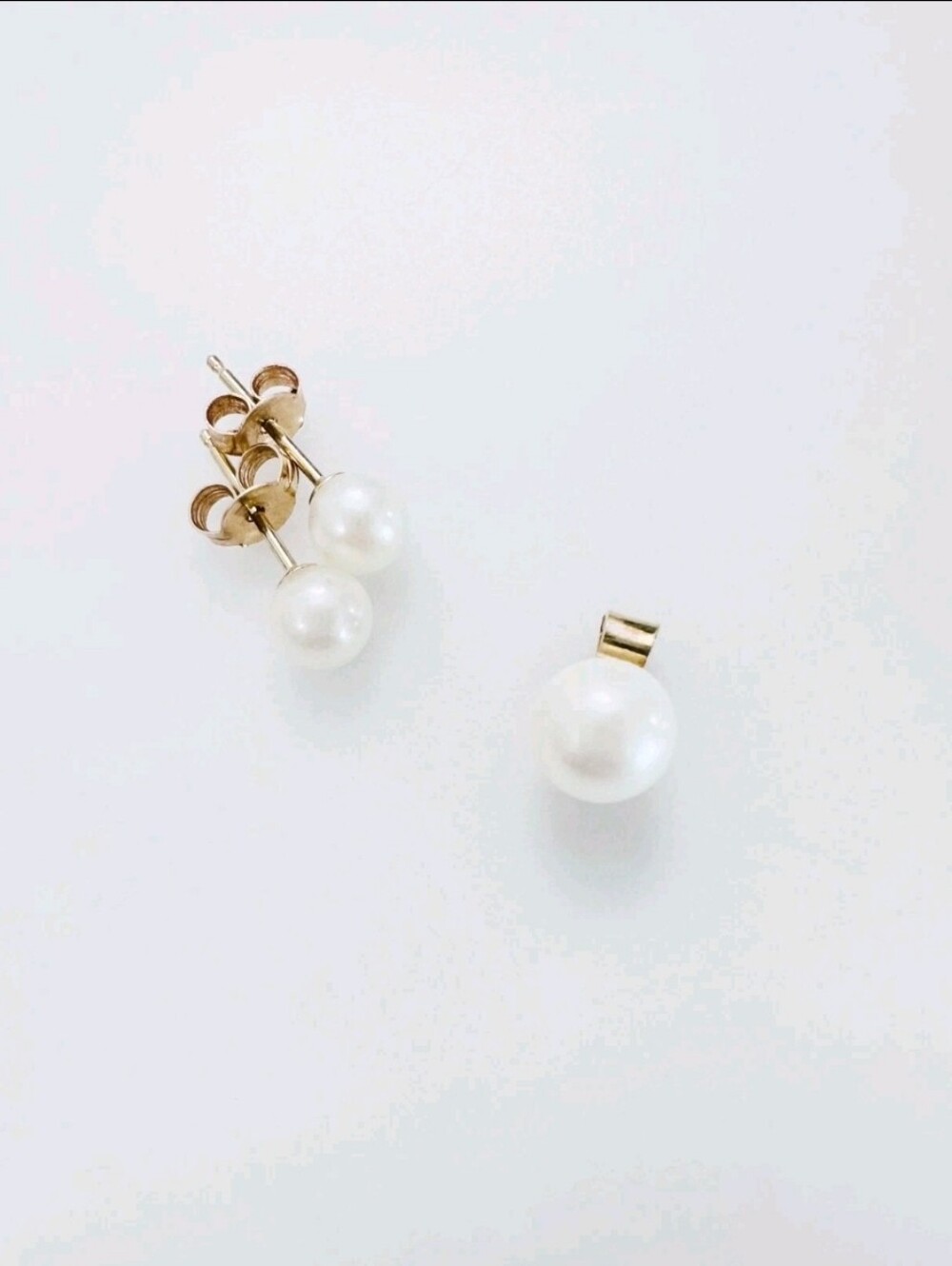 14k Solid Gold Freshwater Pearl Stud Earrings And Pendant Set - Picture 8 of 16